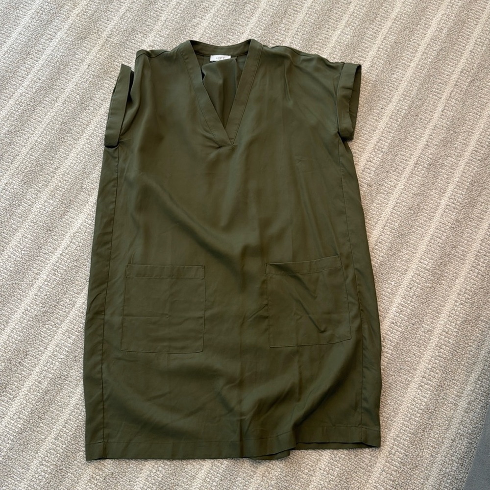 LOFT Army Green Cuffed Sleeve Dress